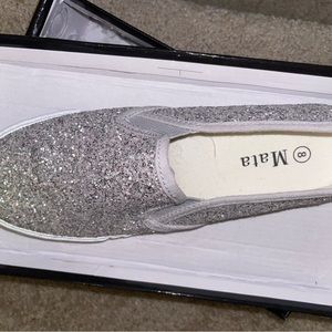 Silver Glitter Slip-on Tennis Shoes